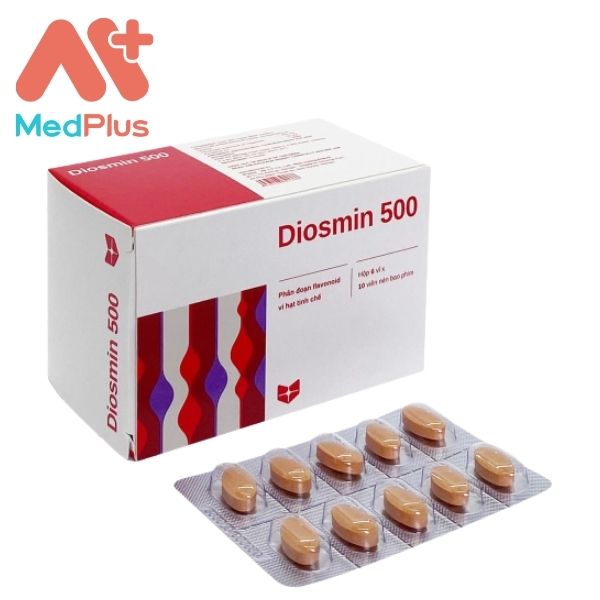 Một hộp thuốc Diosmin 500mg gồm 6 vỉ x 10 viên 