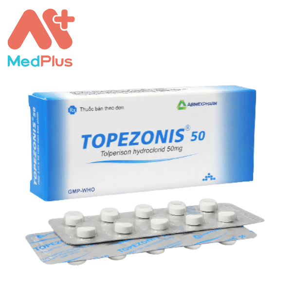 Topezonis 50 - Điều trị tăng trương lực cơ, co cứng cơ sau đột quỵ 130 Topezonis 50 - Hộp 3 vỉ x 10 viên