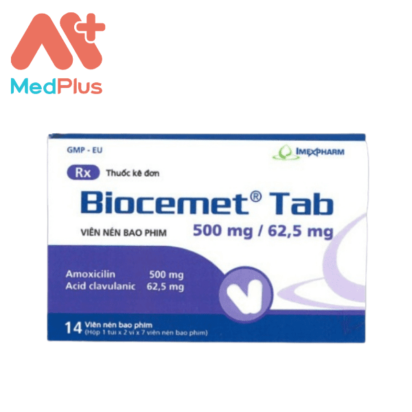 Thuốc Biocemet tab 500mg62,5mg điều trị nhiễm khuẩn hiệu quả