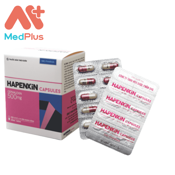 Thuốc Hapenxin 500 capsules - Hộp viên trắng hồng 10 vỉ x 10 viên