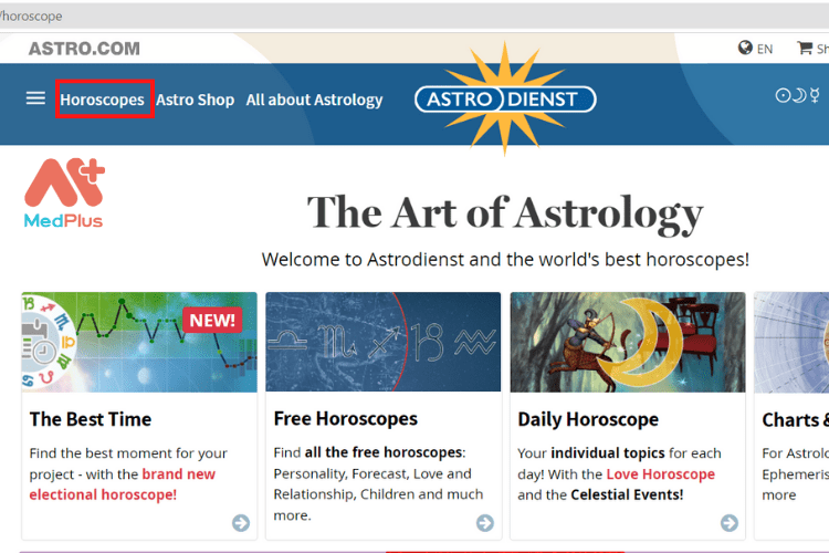 Bước 1 - Truy cập vào trang chủ Astro.com và chọn mục như hình