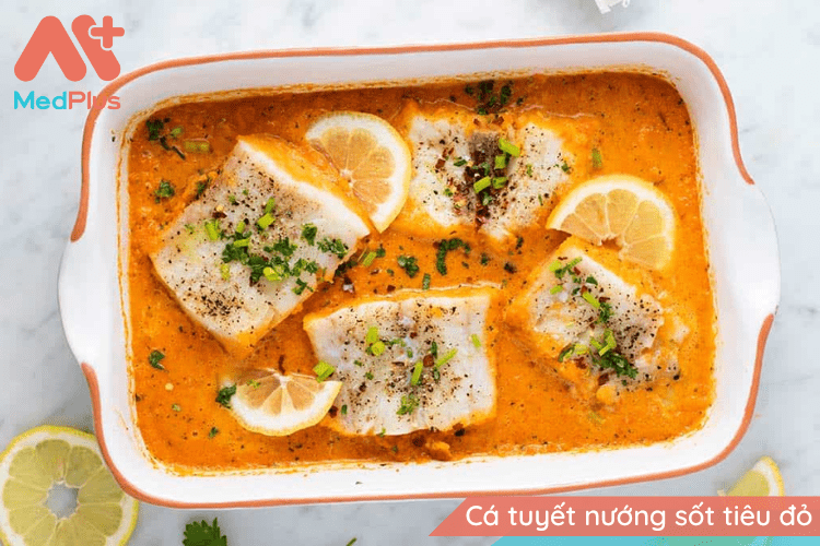 Cá tuyết nướng sốt tiêu đỏ