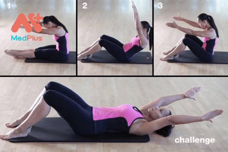 Bài tập Pilates với cơ bụng phẳng cuộn lên
